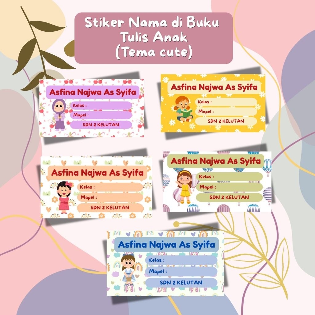 STIKER LABEL NAMA DI BUKU TULIS ANAK / LABEL NAMA ANAK / BUKU TULIS ANAK