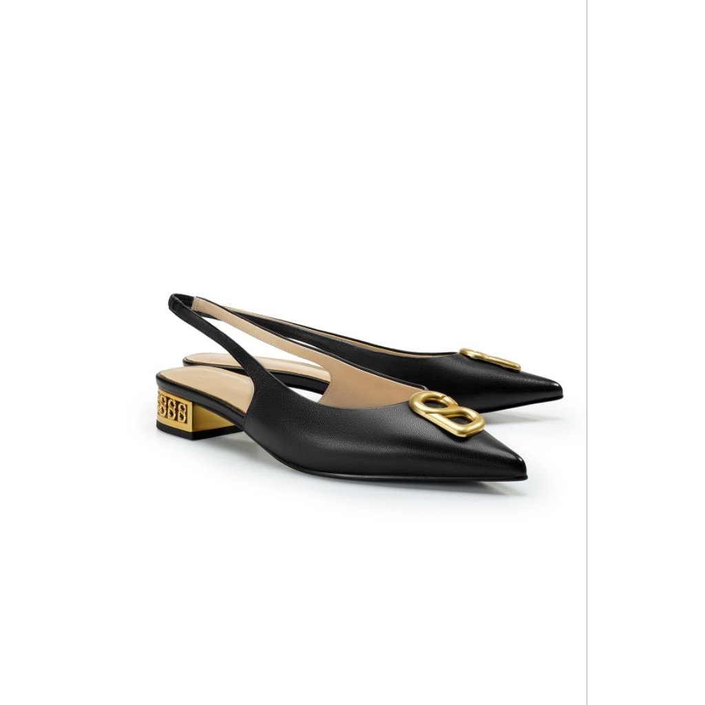 Milly Slingback Shoes Caviar Buttonscarves Sepatu kulit warna hitam