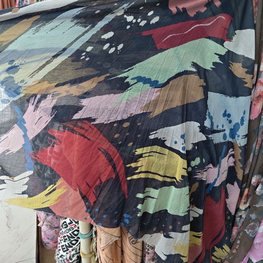 KAIN SILKY SEMI SUTRA PREMIUM MOTIF ABSTRAK - KAIN KATUN SILK MOTIF ABSTRAK - KAIN MOTIF ABSTRAK HAR