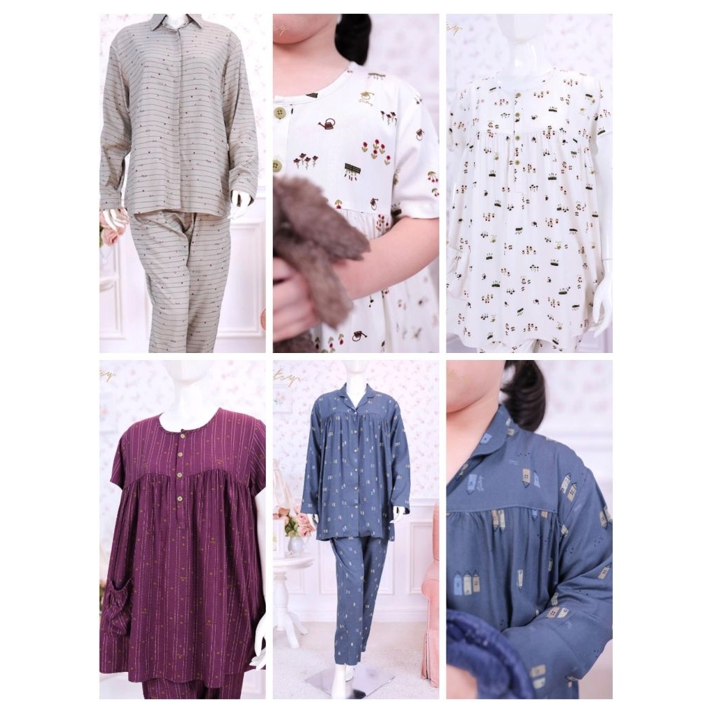 Hale Denim /Telia /Vanora /Lettie Pajamas Ditsy Baju tidur lengan panjang/lengan pendek Piyama Sleep