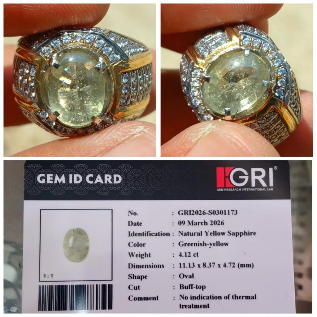 Yellow Sapphire no Heat 4.12 carat GRI Lab