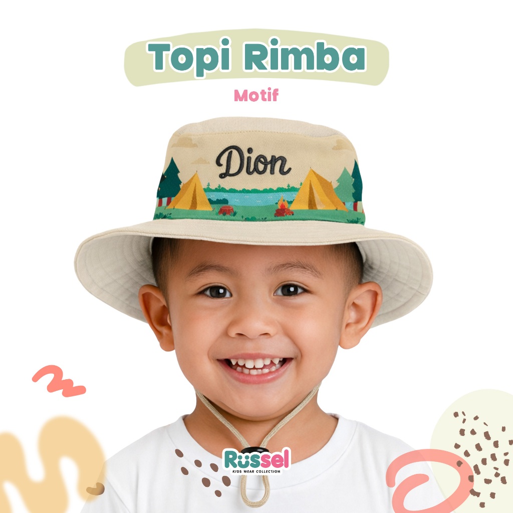 Topi Rimba Motif Safari Bordir Nama