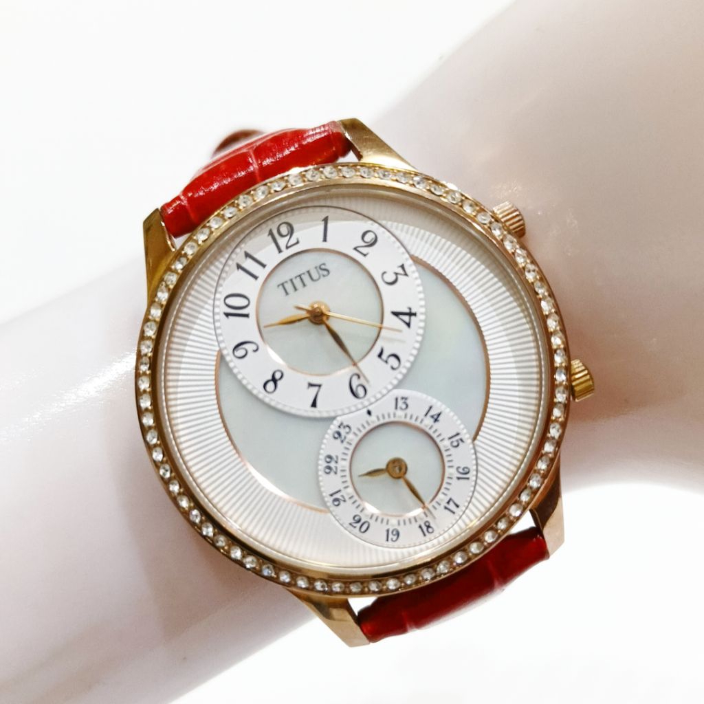 Jam Tangan Titus Dual Time MOP Dial Quartz Watch Wanita Perempuan Cantik Unik Langka Murah Terbaru