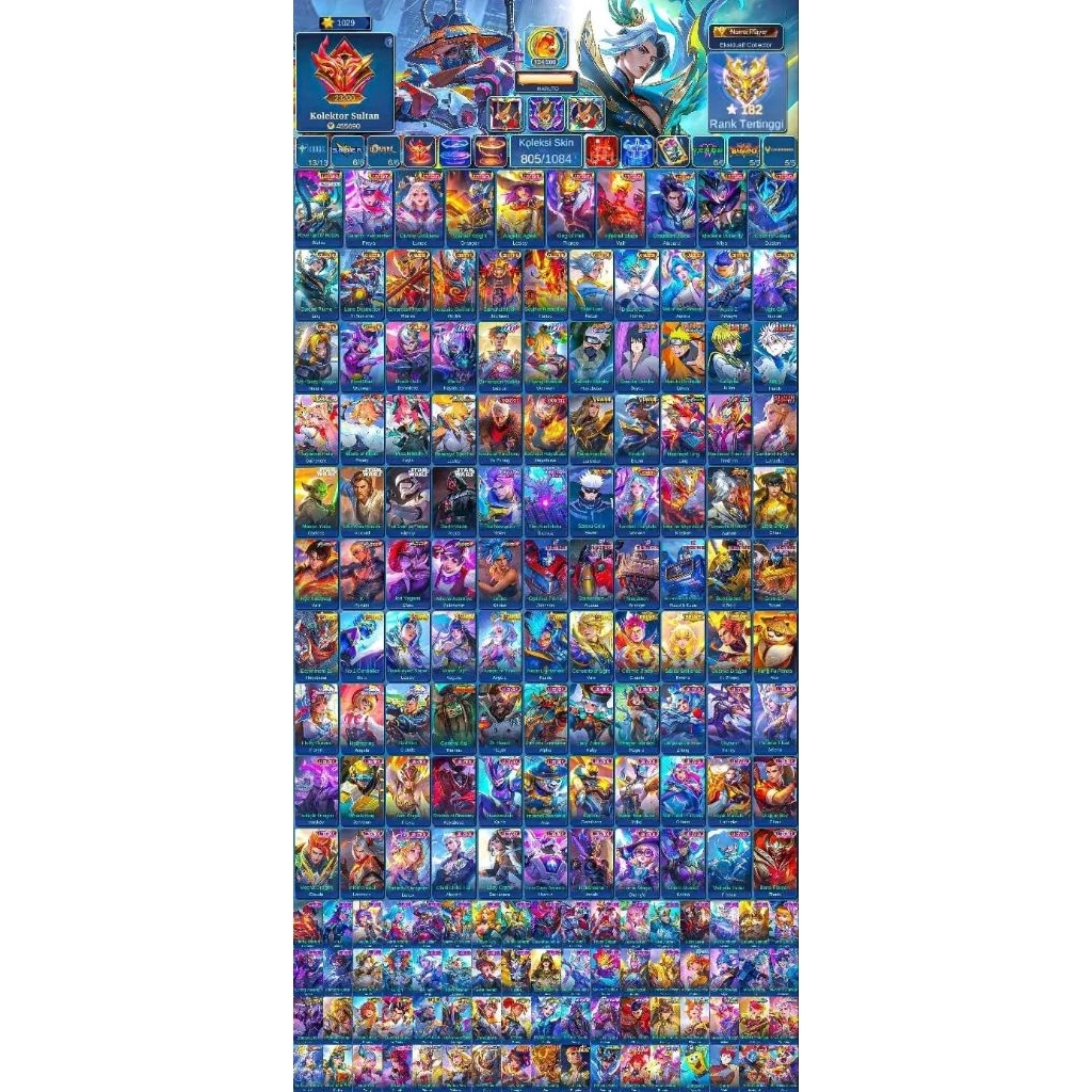 Akun mobile legends sultan dengan kolektor lengkap