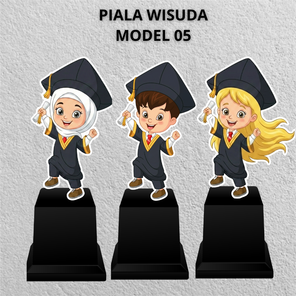 PIALA AKRILIK WISUDA ANAK TK SD Model 05 | Plakat Graduation Karakter Boneka Lucu Unik | Trophy Vand