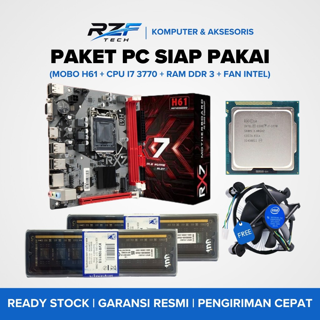 Paket Motherboard H61 RX7 LGA 1155 Ram DDR3 Gratis Fan Socket LGA 1155 DDR3 NVME HDMI VGA Mainboard 