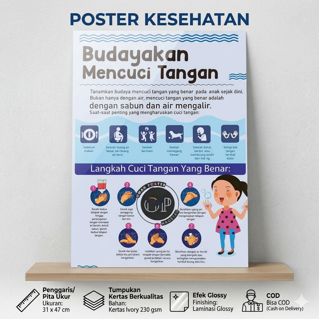 Poster Budayakan Mencuci Tangan - Langkah Cuci Tangan Yang Benar - Poster Cuci Tangan