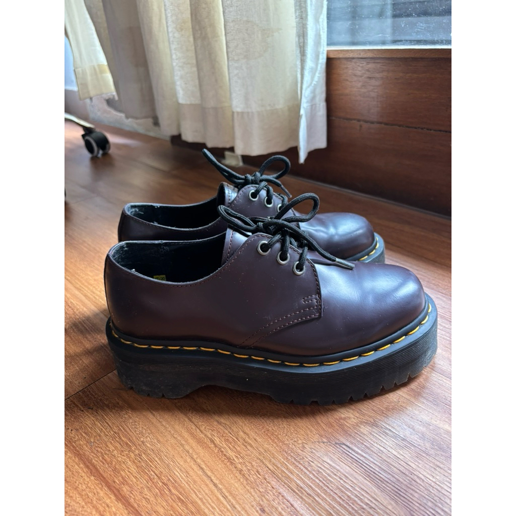 [BARELY USE] PRELOVED DR. MARTENS 1461 SMOOTH LEATHER PLATFORM SHOES IN BURGUNDY SIZE 38