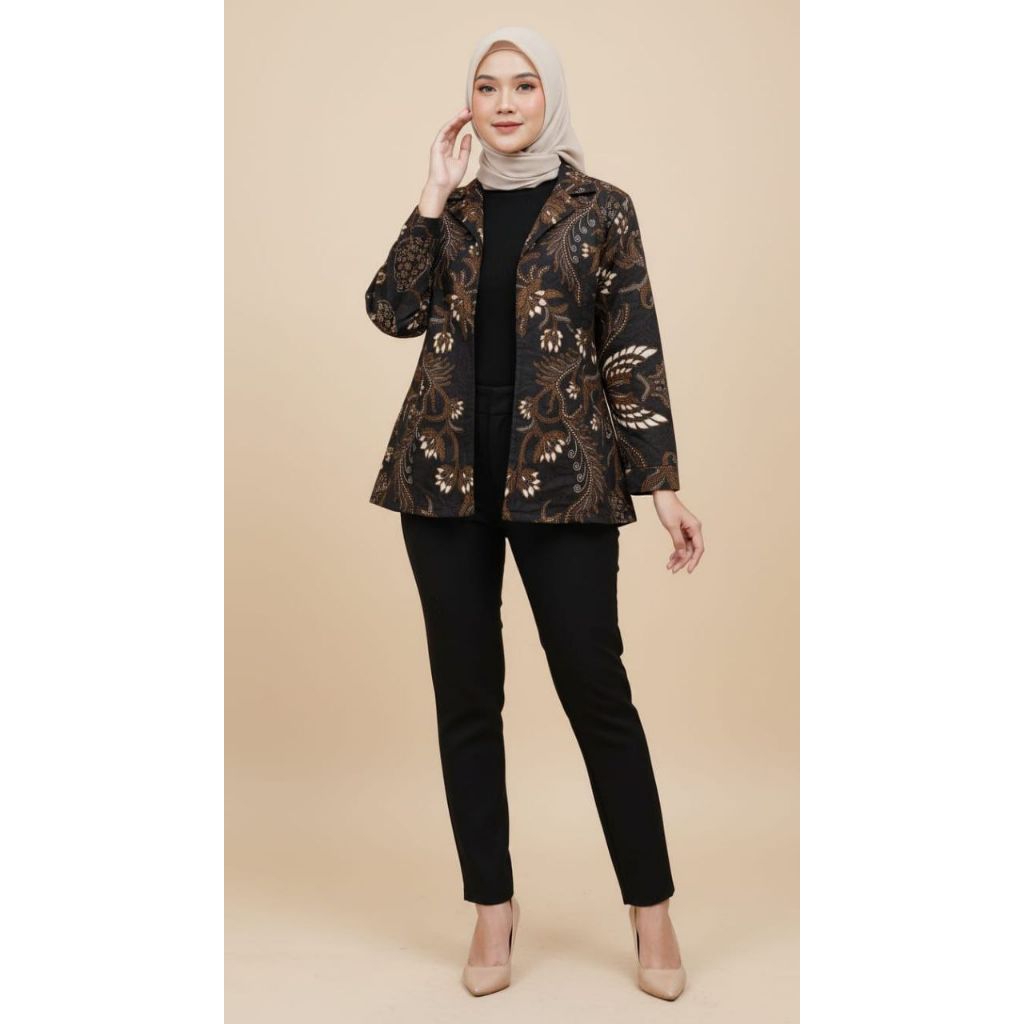 Blazer Atasan Wanita Batik Casual Simple Office Formal Lengan Panjang Jumbo