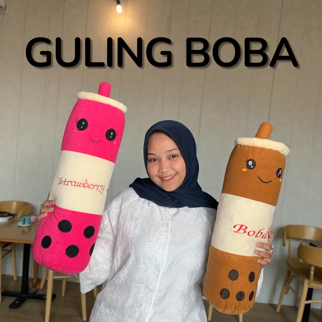 Boneka Guling Boba Milk Tea Ukuran Guling Boba  Led