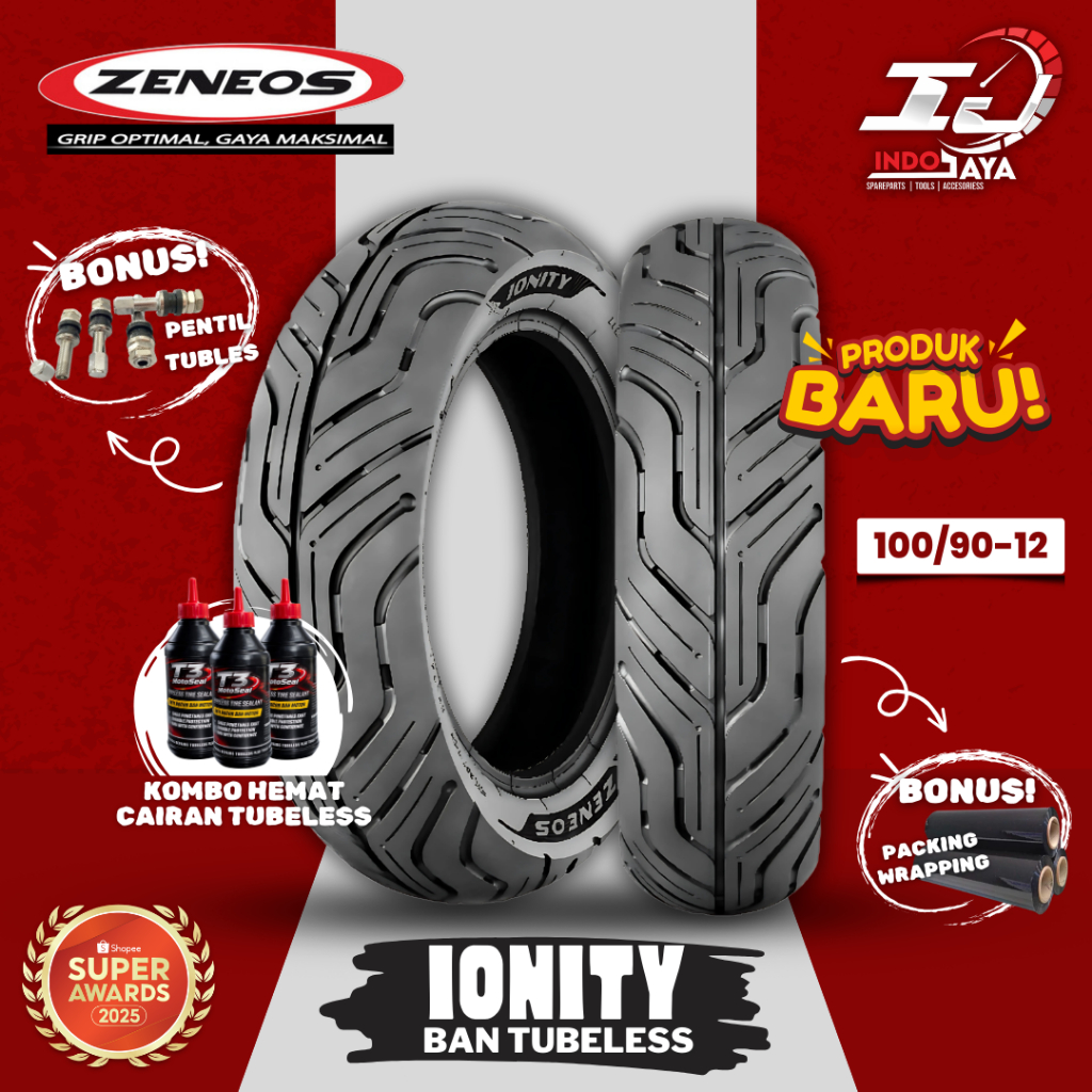 [PRODUK TERBARU] ZENEOS IONITY BAN TUBELESS MOTOR LISTRIK (100/90-12) BAN DEPAN BELAKANG SCOOPY / VE