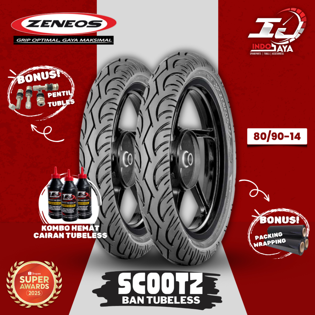 [READY COD] BAN ZENEOS SCOOTZ TUBELESS (80/90-14) BAN MATIC DEPAN BELAKANG / BAN LUAR TUBLES / BEAT 