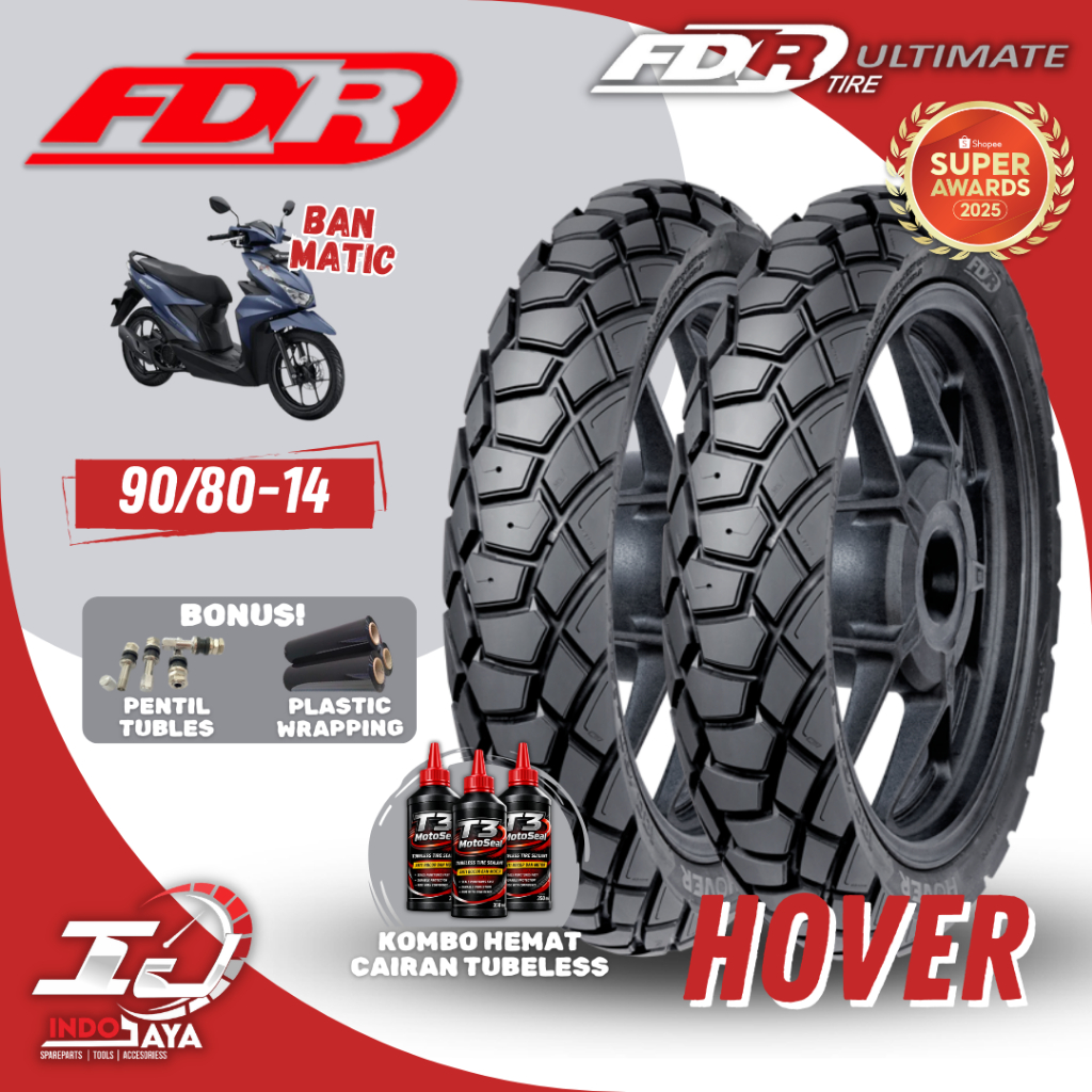 [COD] BAN LUAR TUBELESS FDR HOVER RING 14 (90/80-14)  R14 TUBLES / BAN MOTOR MATIC DEPAN BELAKANG / 