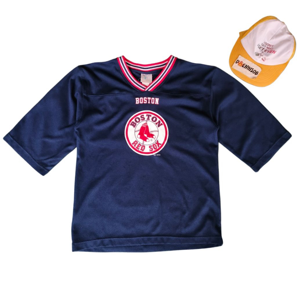 MLB genuine merchandise Boston red sox kaos tshirt atasan major League Baseball lengan 3/4  warm up 