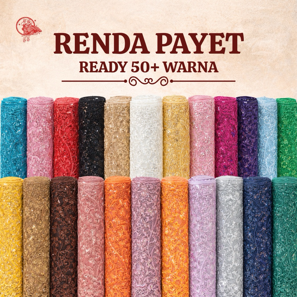 Kain Renda Payet Piceng Premium Bordir Meteran Lebar 150 cm - Bahan Kebaya, Dress, Gamis, Party Wear