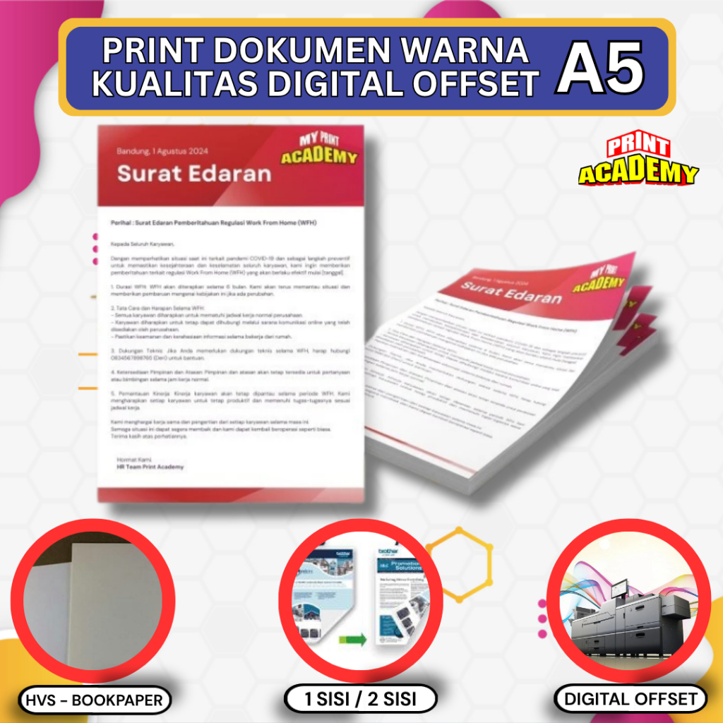 CETAK DOKUMEN / PRINT DOKUMEN FULL COLOR HVS BOOKPAPER KUALITAS DIGITAL OFFSET A5