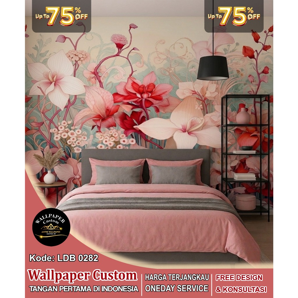 Wallpaper Custom & Wallstiker Custom Tema Flowers 3D | Wallpaper Custom 3D | Wallpaper Ruang Tamu