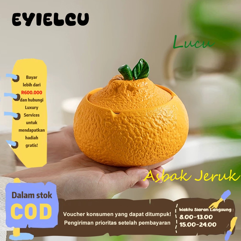 Asbak Unik Lucu Bentuk Jeruk dan Kesemek dengan Tutup Anti Debu Abu Bahan Resin Bernilai Seni Tinggi