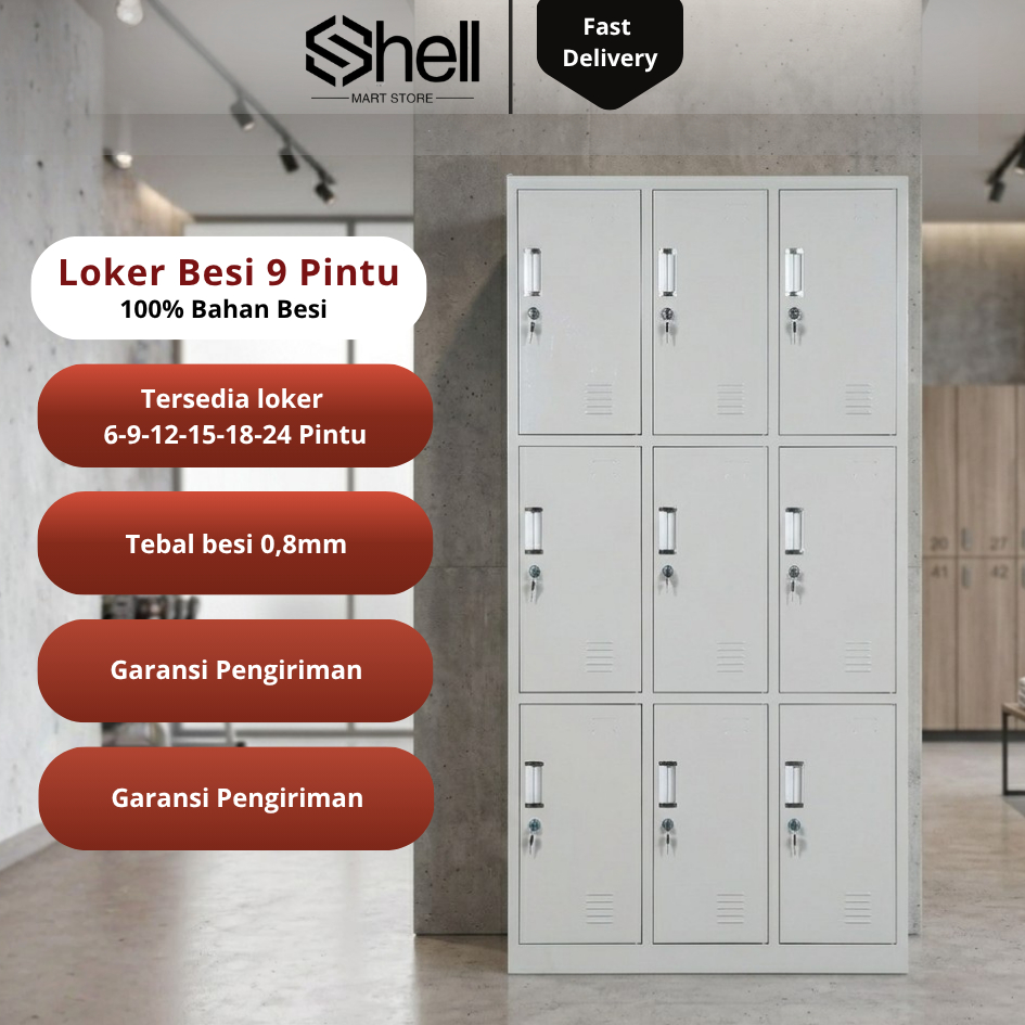 Lemari Loker Besi 9 Pintu 0,8MM Loker Karyawan Lemari Mess Lemari Besi Loker 9 Pintu