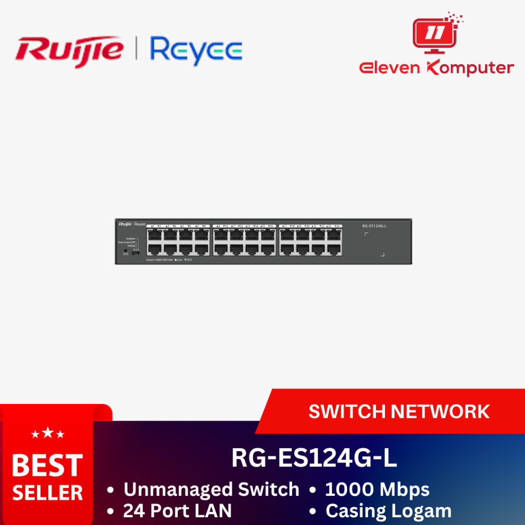 Ruijie Reyee RG-ES124G-L Hub 24-Port Gigabit Unmanaged Switch Steel Case