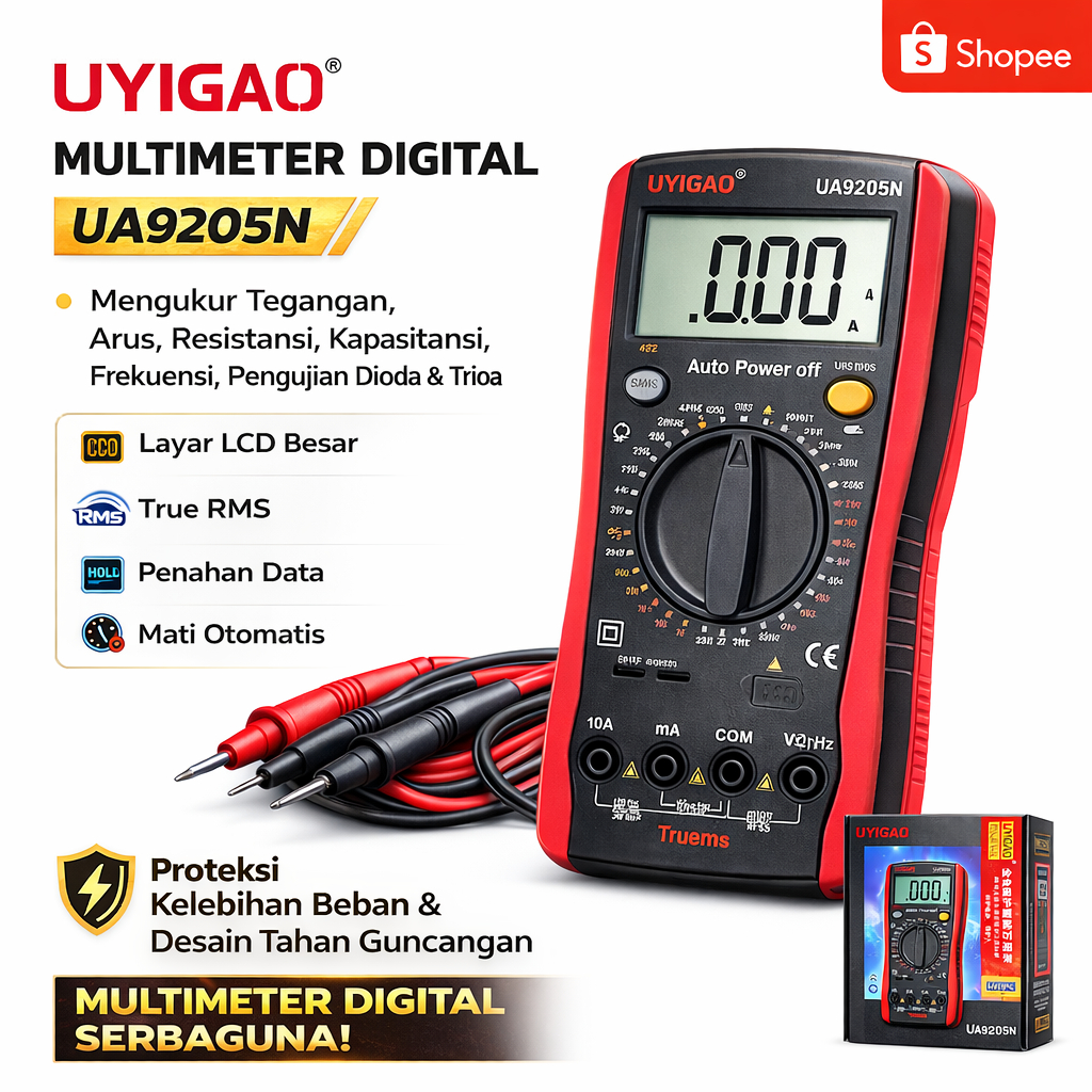 Multitester Digital UYIGAO UA9205N True RMS Auto Power Off Multimeter Lengkap + Probe