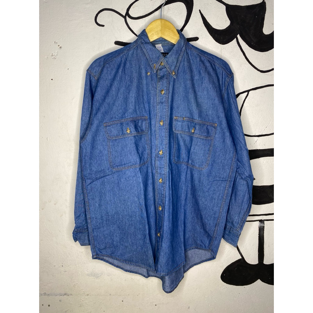 kemeja denim uniqlo double pocket