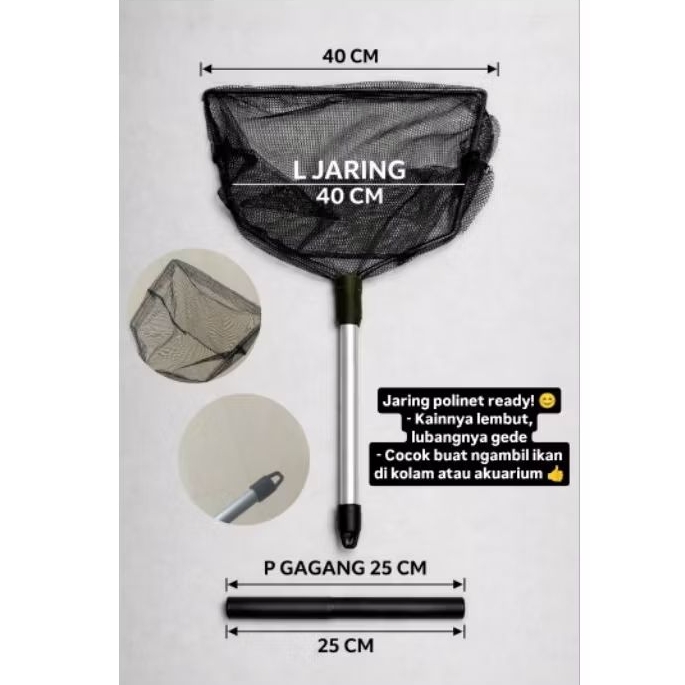 SEROKAN IKAN BESAR KUAT DIAMETER 40CM GAGANG ALUMUNIUM 25CM SEROKAN EJARING LAMIT IKAN KOI NILA LELE