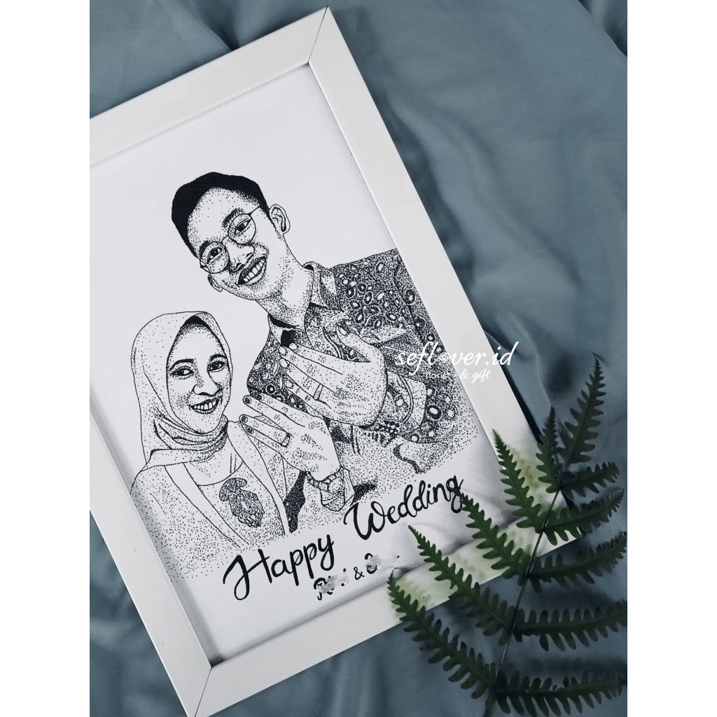 Sketsa Wajah Pointilis Handmade Premium | Sketsa Wajah Premium | Sketsa Wajah Hitam Putih Minimalis 
