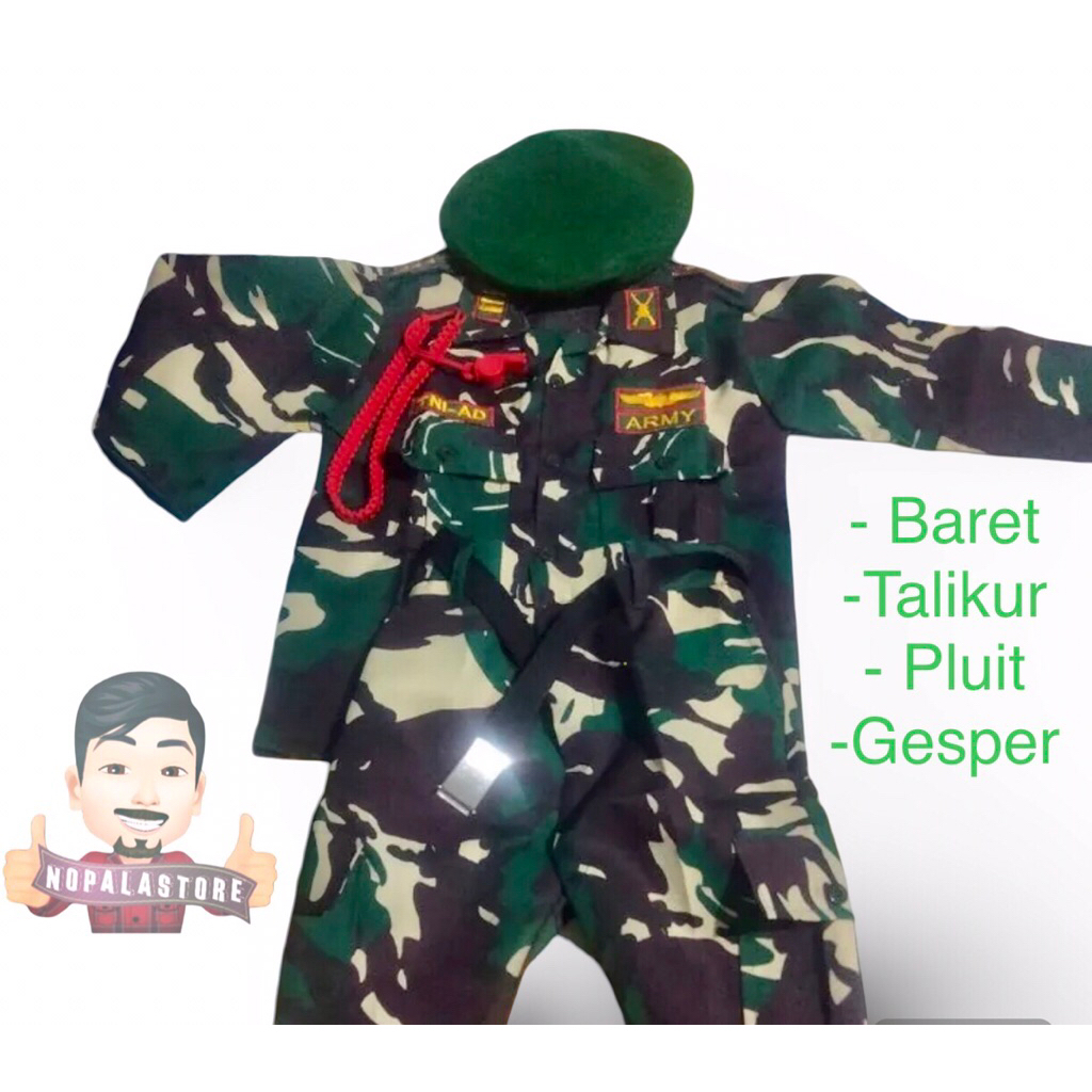 Baju Seragam Setelan anak cewek/cowok  TNI Angkatan darat (Tentara Baret) Anak atribut Lengkap