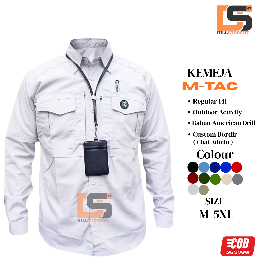 DS TACTICAL-Kemeja M-tac Tactical Series American Drill Putih Premium Lengan Panjang Pria Baju PDH O