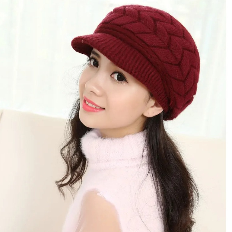 TOPI RAJUT KOREA TOPI HIJAB TOPI WOOL HANGAT WANITA IMPOR MURAH