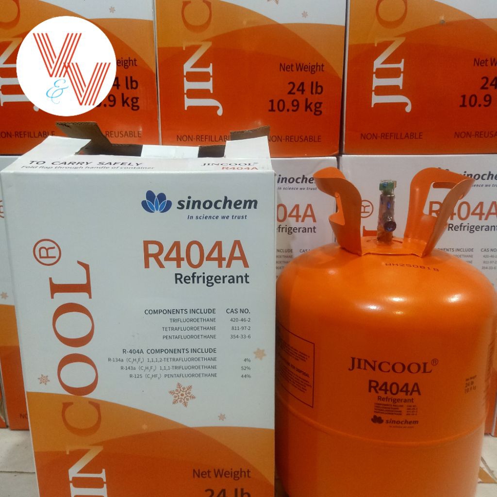 refrigerant R404A/R404/R 404 merk JINCOOL isi 10,9 kg segel pabrik