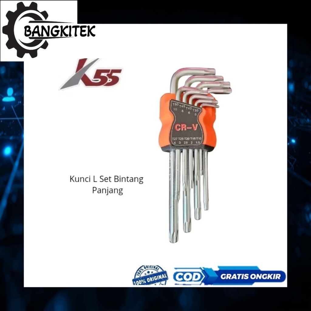 Kunci L Set Bintang Panjang 9 Pcs K55/K55 Torx Key Set 9 Pcs