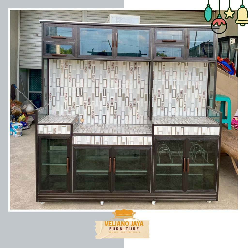 Meja Kompor + Meja Dapur Bahan Alumunium Full Kaca Riben