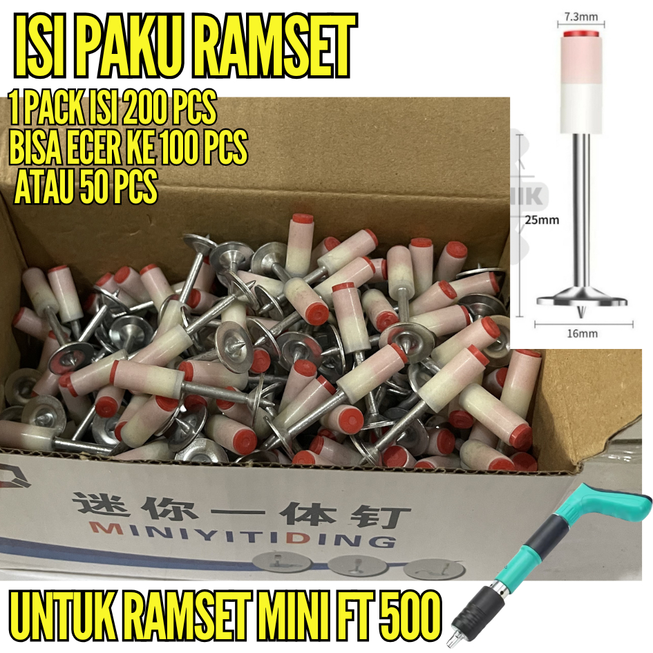 DOZIRO Isi Paku Beton Besi Peluru Mini Ramset Paku Washer Kecil 7.3mm Ring Paku Fastening Gun 7,3 mm