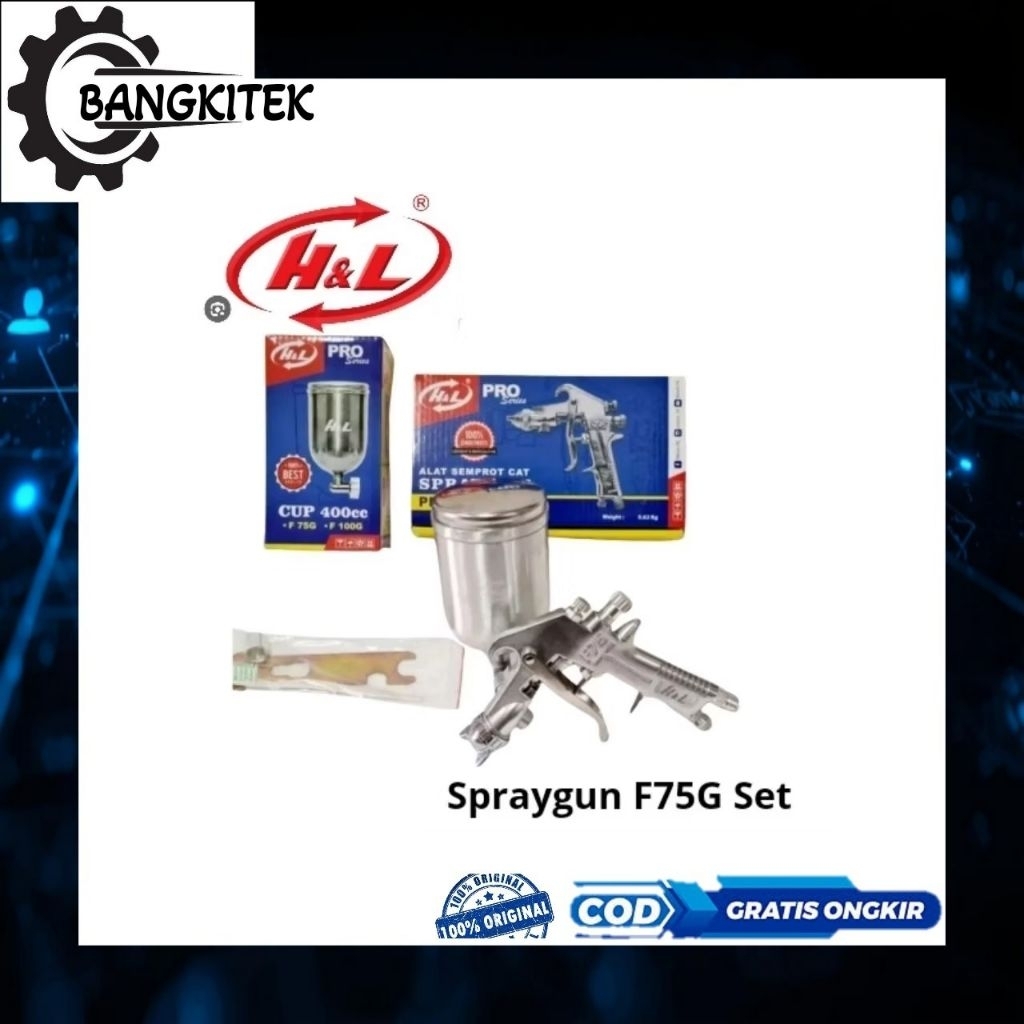 Spray Gun Set F75G H&L/Alat Semprot Cat F75G Nozzle 1,0-1,8mm/Spraygun Tabung Atas F75G H&L