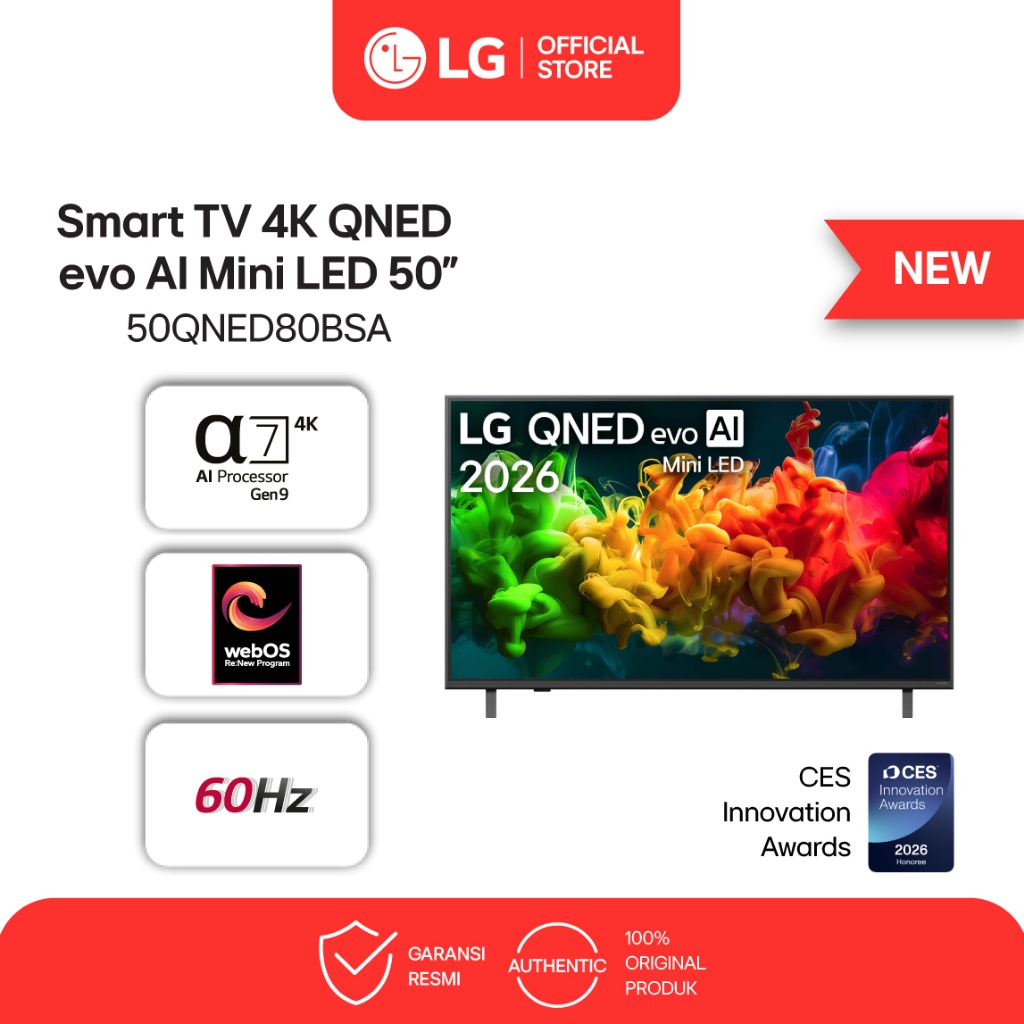 LG QNED evo AI QNED80 Mini LED 4K Smart TV 50 inch 2026 alpha 7 AI Processor Gen9 - Dynamic QNED Col