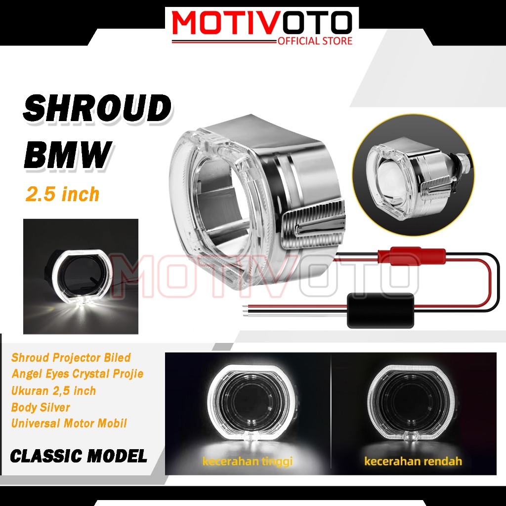 Shroud Projector BiLED model BMW Classic White Angel Eyes Crystal HID 2.5 inch Headlamp Projie Biled
