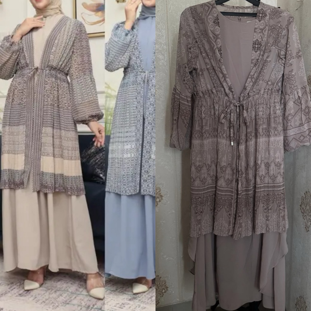 Set gamis ceruti motif plisket Gies Butik set gamis dan outer motif panjang ceruti mewah gamis konda