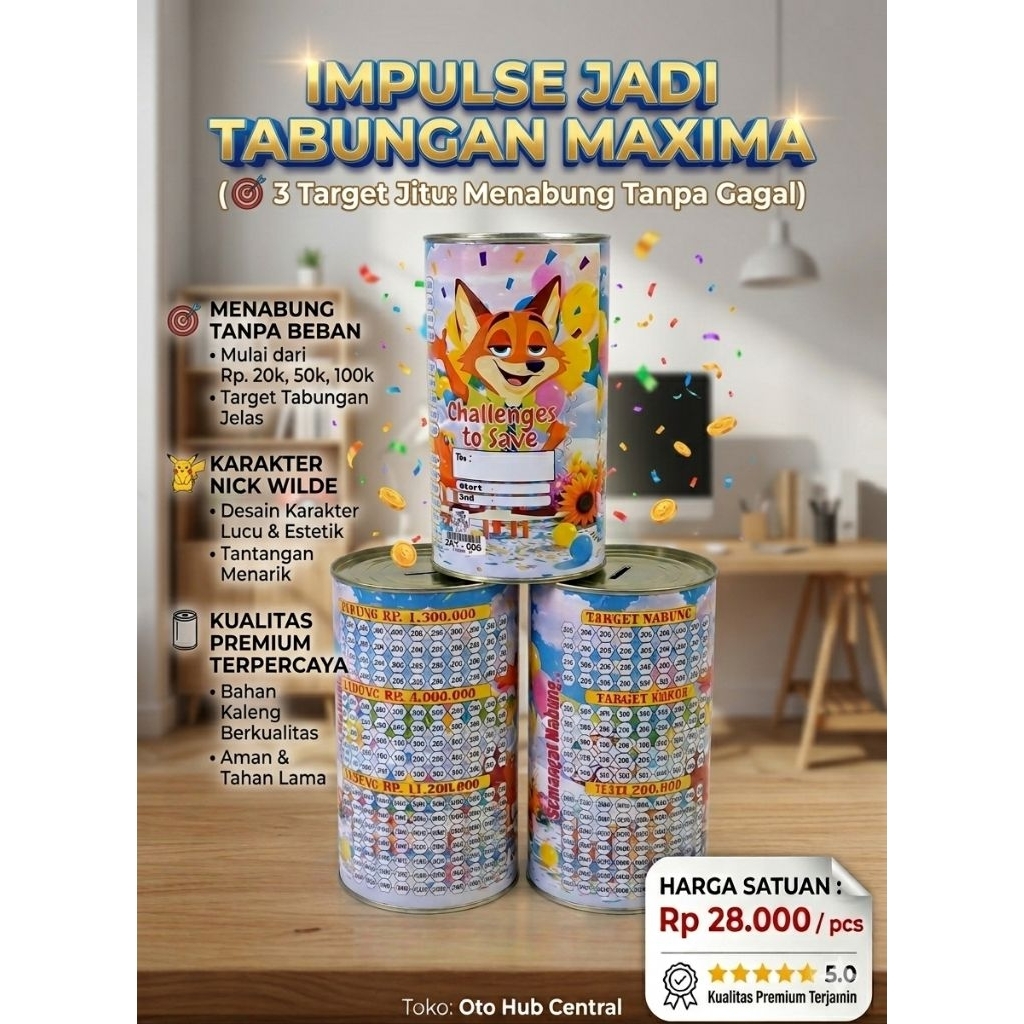 Celengan Target 1jt 5jt 10jt Karakter Nick Wilde Zootopia Lucu Estetik - Tabungan Kaleng Premium Mur