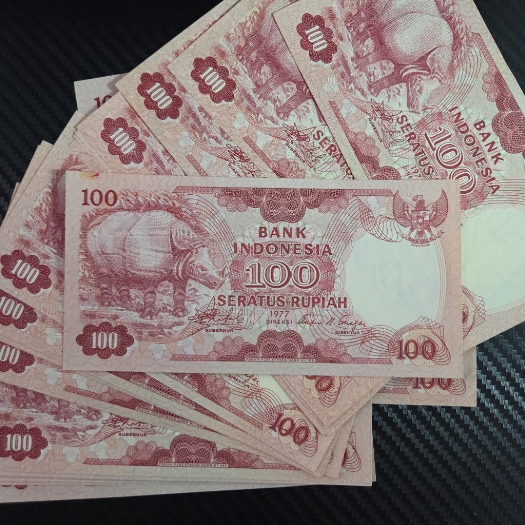 Uang Kuno Indonesia 100 Rupiah Badak Tahun 1977 Asli Koleksi Jadul Langka
