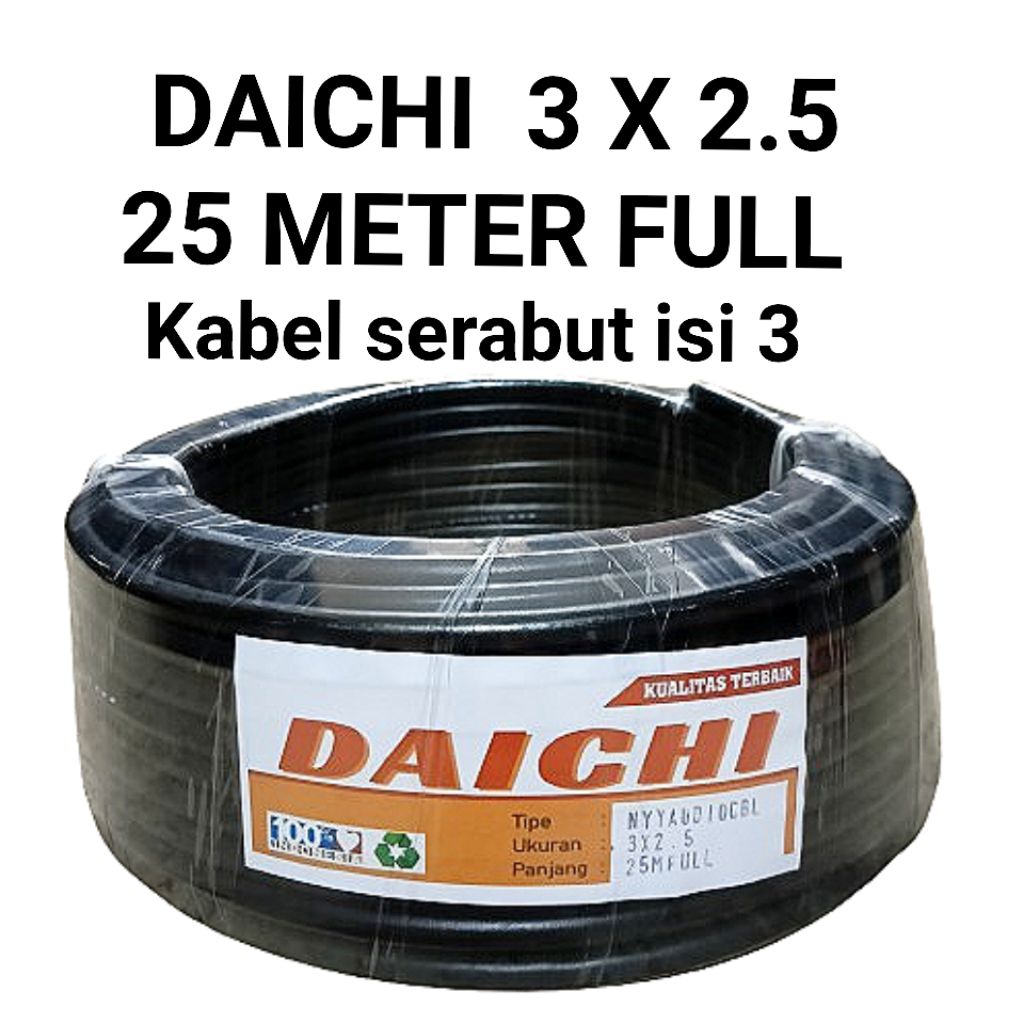 Kabel Listrik DAICHI 3X2,5 50 METER 1 roll warna Hitam isi 3serabutKabel listrik/audio serbaguna