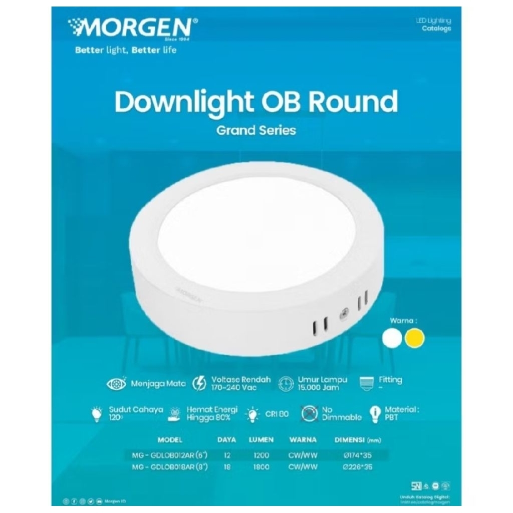 DOWNLIGHT MORGEN OB 12WATT KUNING / MORGEN DOWNLIGHT OB 12WATT WARMWHITE