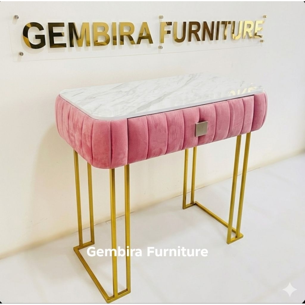 Ready nail art table salon kuku rias make up hias kaca meja tamu konsol console gold foyer industri 