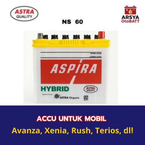 ASPIRA - Aki Mobil Avanza Xenia Rush Terios DLL - Accu Aspira NS60 Aki Basah 12 V / 45 Ampere