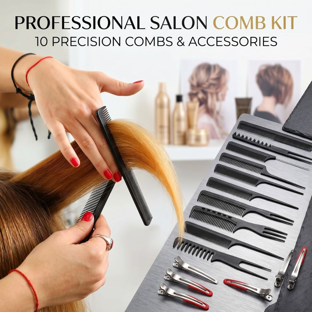Biutte.co Sisir Rambut Salon Pro 10 in 1 – Set Alat Styling Barbershop Premium