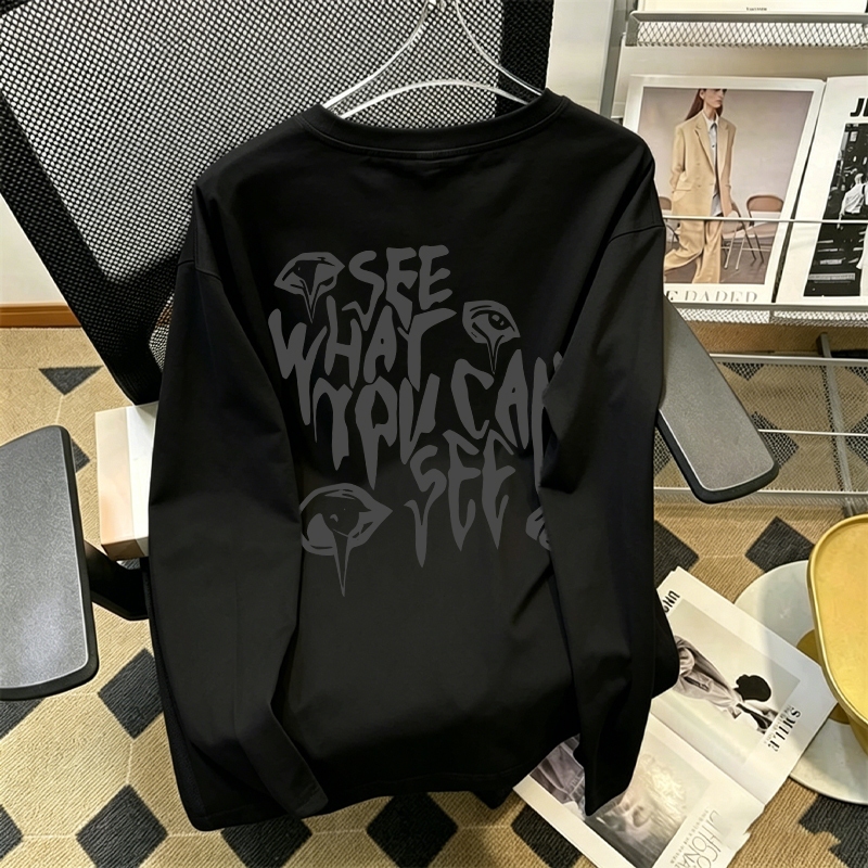 Kaos Lengan Panjang Wanita See What You Can See Hitam - T-shirt Oversize Katun Combed 30S Premium St