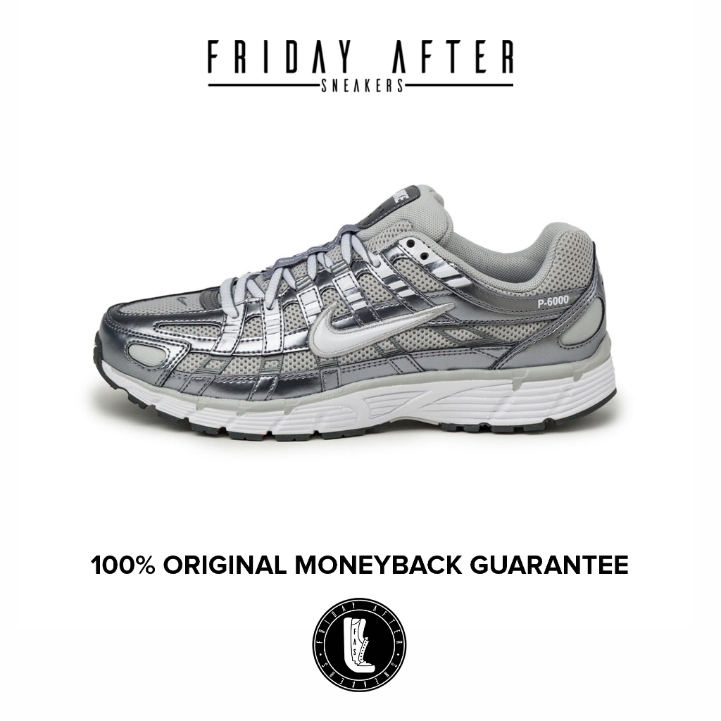 Sepatu Sneakers Wanita Nike P-6000 Grey Fog Metallic Cool Grey Cool Grey White Womens Original Resmi
