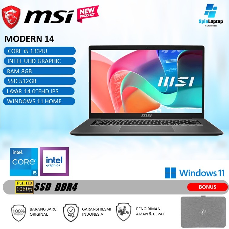 Laptop Terbaru MSI MODERN 14 | Intel Core i5 1334 RAM 8GB 512GB Tipis Ringan Garansi 2 Tahun