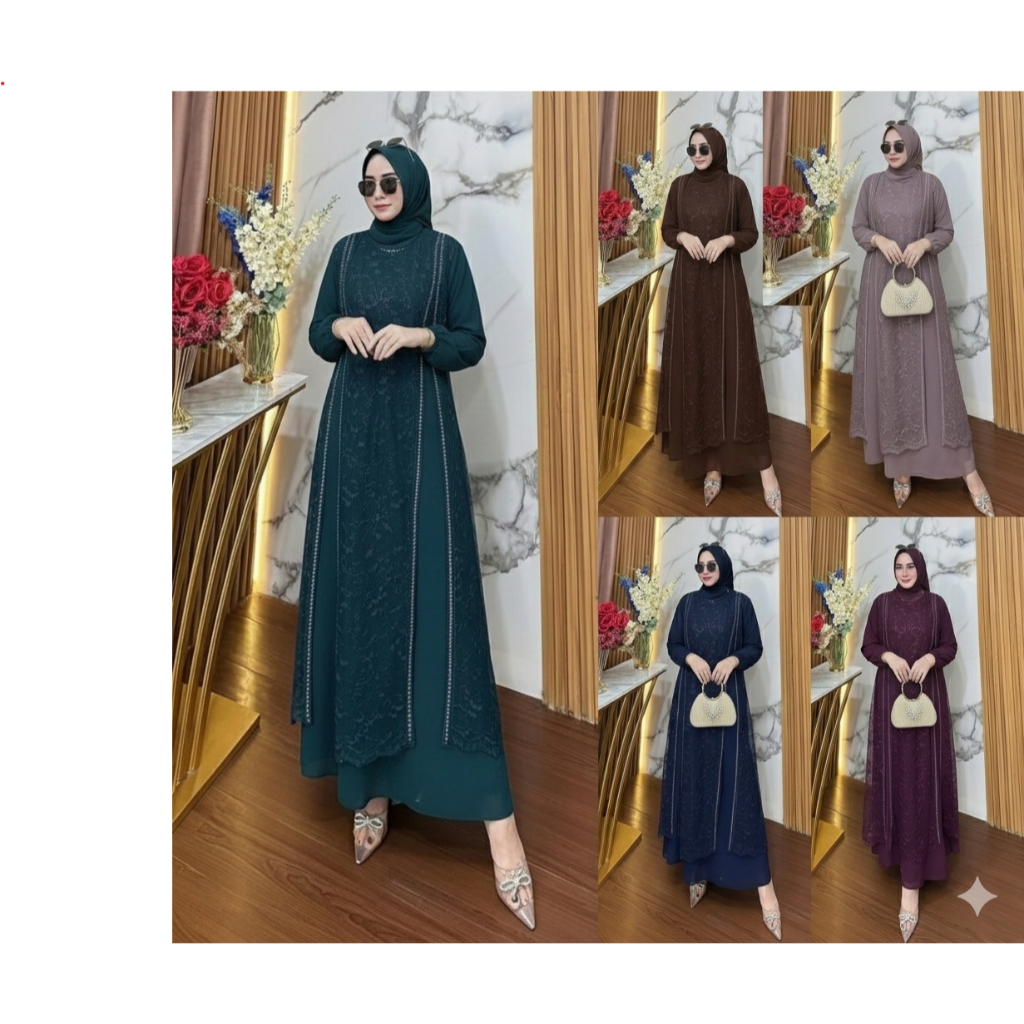 COD Azaria Dress Pesta Ceruty Brukat Swarovski Mewah Gamis Brokat Kondangan Gamis Wanita Muslim